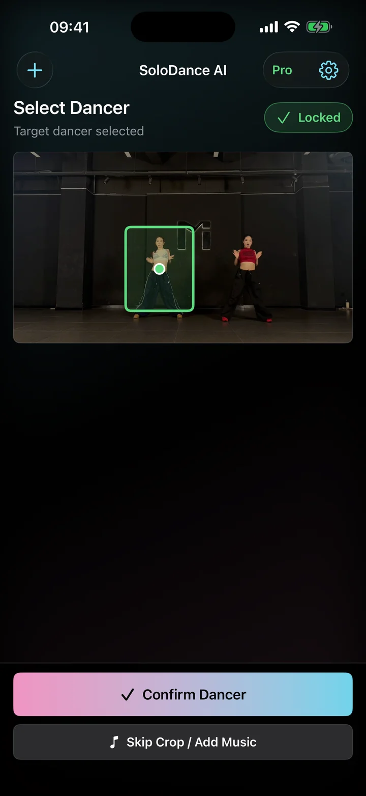 Real dancer selection screen with the selected dancer highlighted